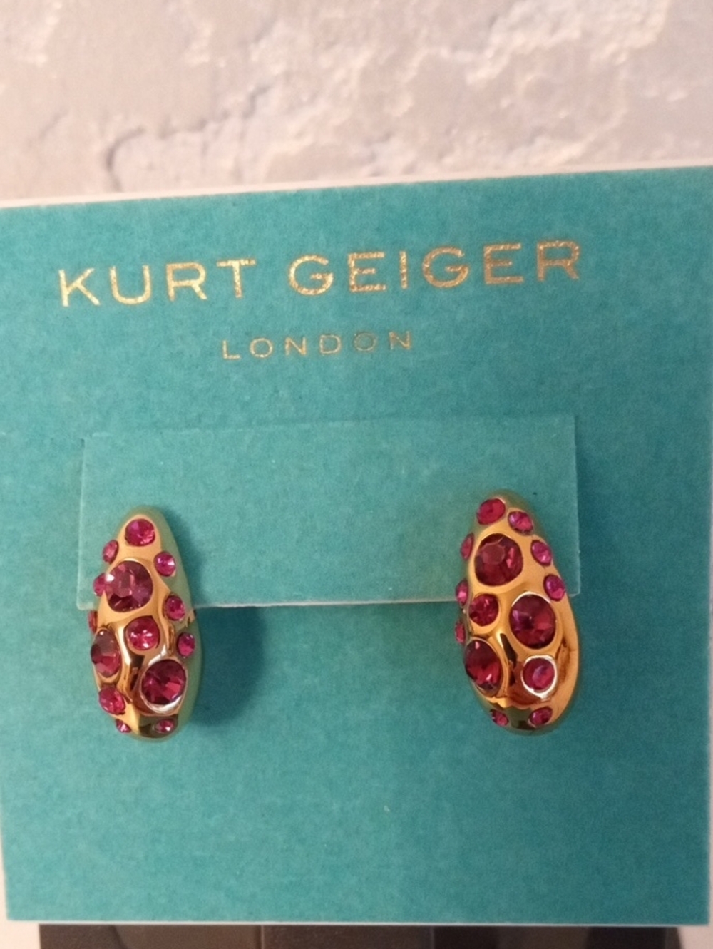 Kurt Geiger Gold-Tone Oval Studs with Fuchsia Crystals